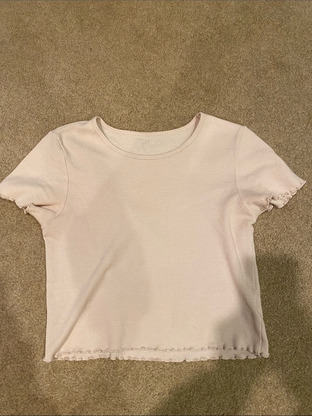 American Eagle Crop Mini Shirt Fitted Ruffles Cream Size Medium